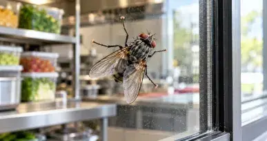 Housefly on a window beside a food storage area